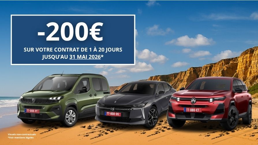 Remises exceptionnelles pour une réservation jusqu'à 20 jours.