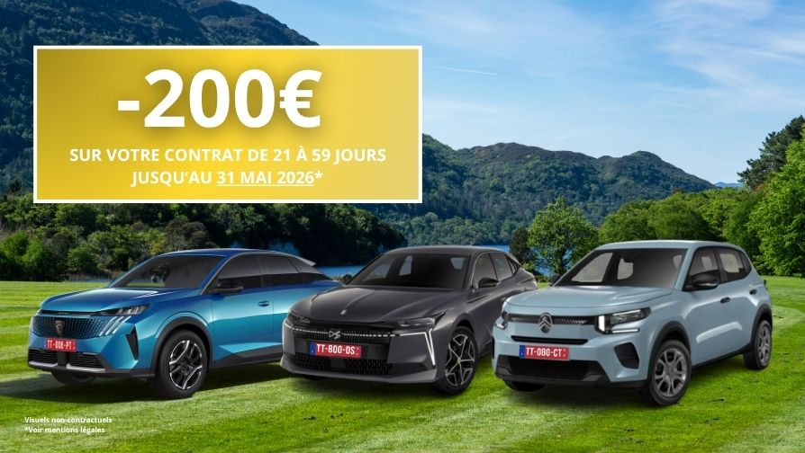 Remises exceptionnelles pour une réservation de 21 à 59 jours.