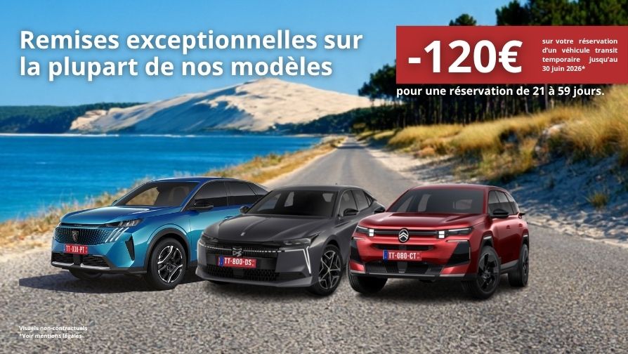 Remises exceptionnelles pour une réservation de 21 à 59 jours.