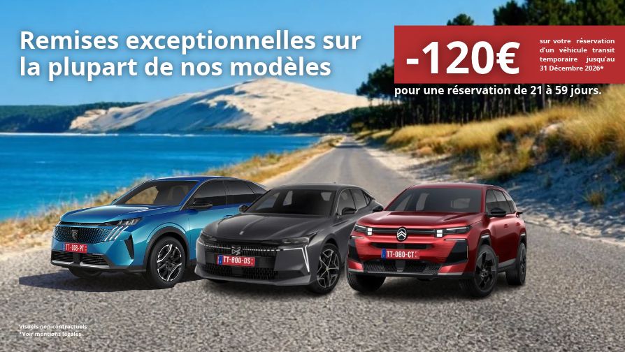 Remises exceptionnelles pour une réservation de 21 à 59 jours.