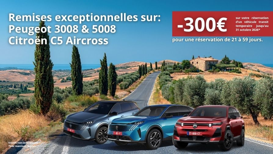 Remises exceptionnelles pour une réservation de 21 à 59 jours.