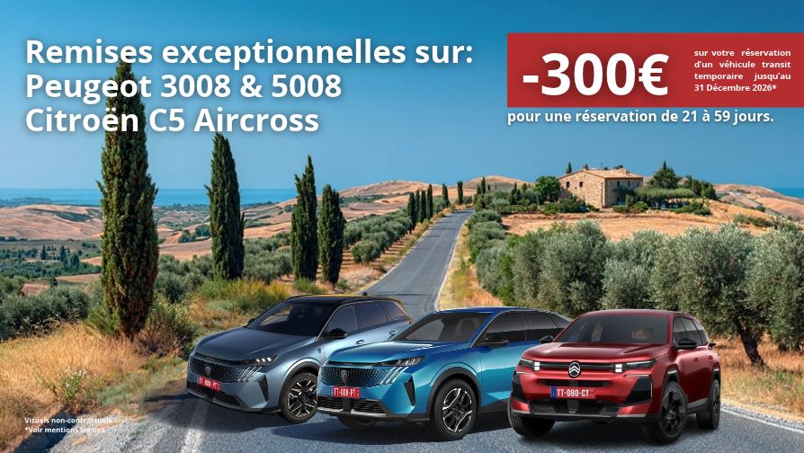 Remises exceptionnelles pour une réservation de 21 à 59 jours.